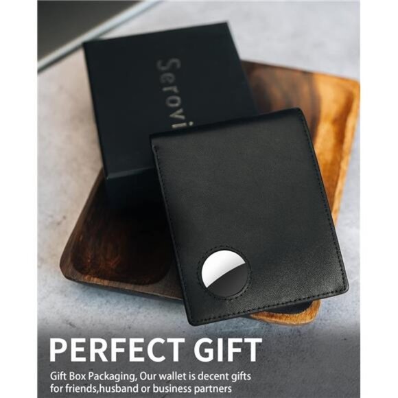 Genuine Leather RFID Blocking Men's Wallet with Airtag Holder 2 ID Windows - Picture 6 of 7